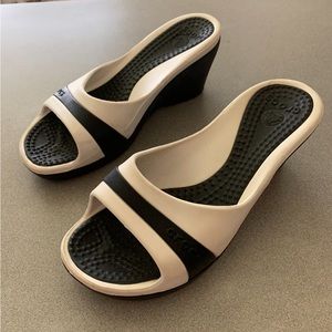 Crocs black and white heels